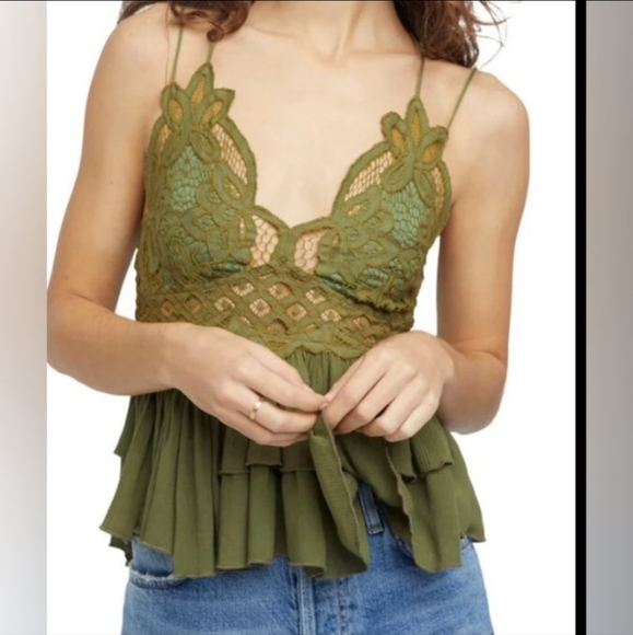 NWT Free People Adella Cami Top Olive Sparrow Sz L - Picture 3 of 5
